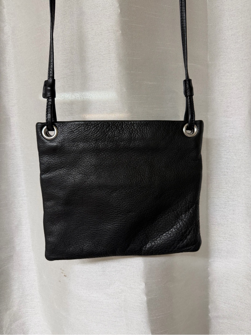 Black Genuine Leather Crossbody Bag with Grommet Detail - Picture 3 of 8